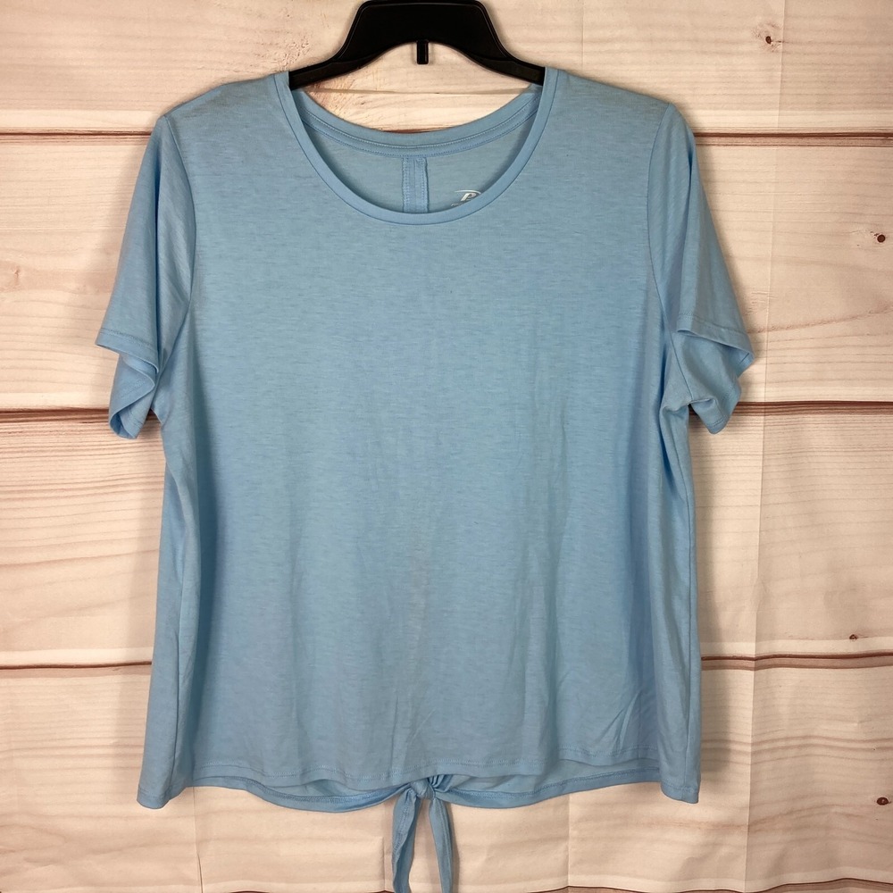 Pro Player Top Womens 2X Plus Blue Short Sleeve Active T-Shirt Solid Tie Back - Picture 1 of 5